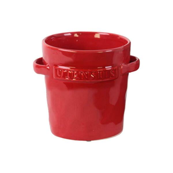 Urban Trends Collection 6 x 6.25 x 8 in. Ceramic Round Utensil Jar with 2 Handles on Side - Gloss Finish, Red 43104